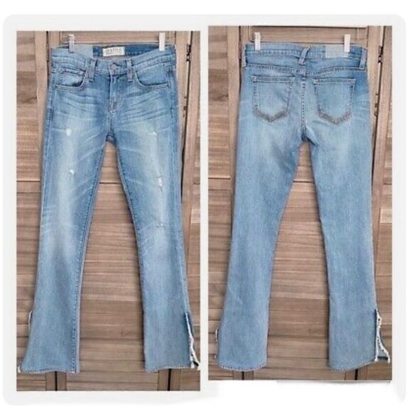 TEXTILE elizabeth & james stewart flare jean rips & slits sz 27 EUC light wash - Picture 1 of 14